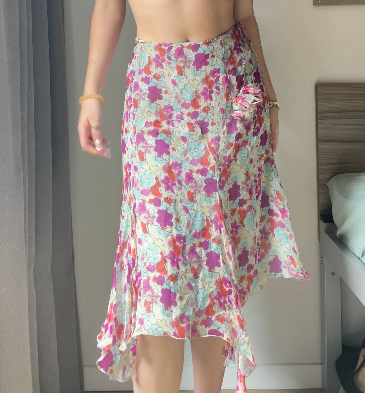 Blumarine skirt silk floral print mesh summer fairy vintage y2k coquette mermaid