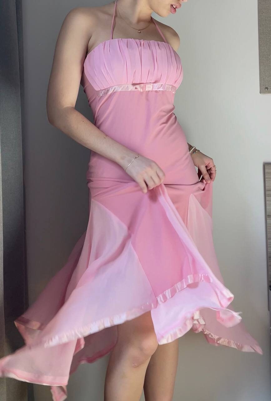 Prom dress baby pink fishtail mesh summer fairy vintage y2k coquette mermaid