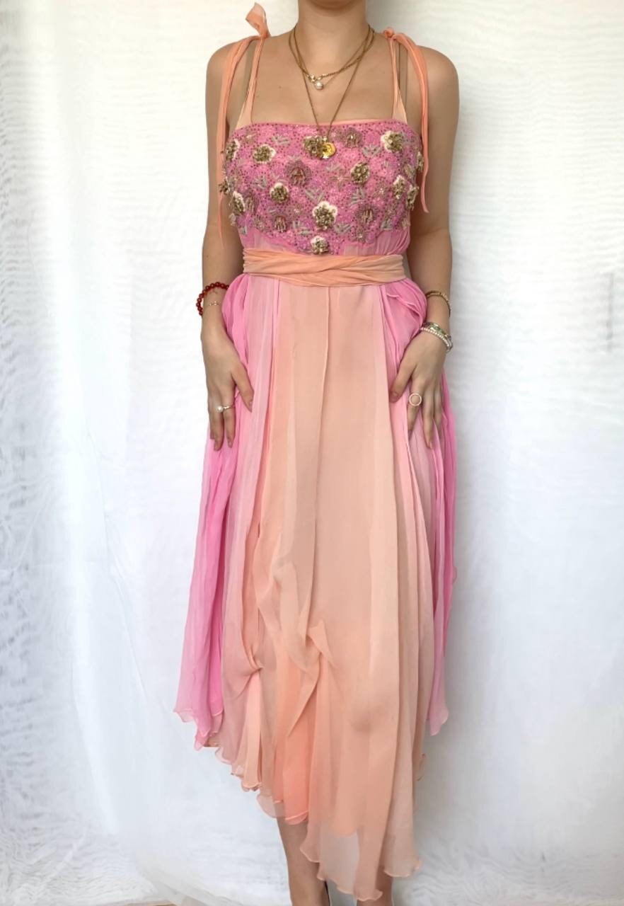 Italian designer dress fairy prom silk mesh summer embellished vintage y2k coquette old money