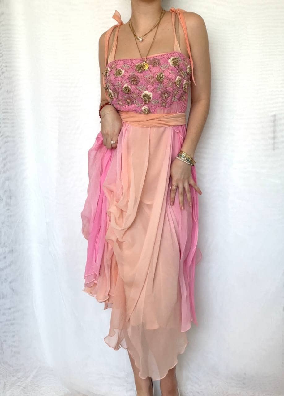 Italian designer dress fairy prom silk mesh summer embellished vintage y2k coquette old money
