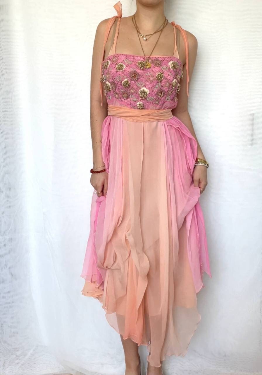 Italian designer dress fairy prom silk mesh summer embellished vintage y2k coquette old money