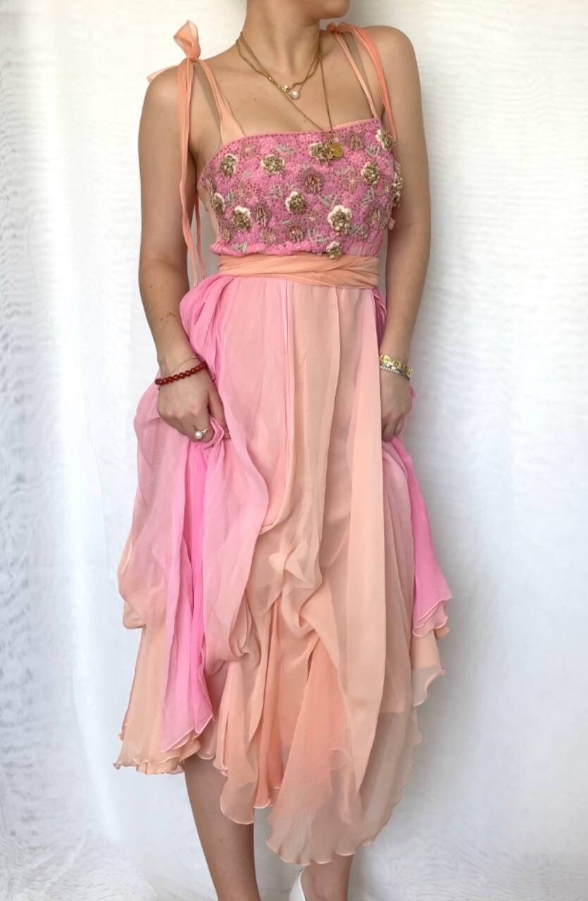 Italian designer dress fairy prom silk mesh summer embellished vintage y2k coquette old money