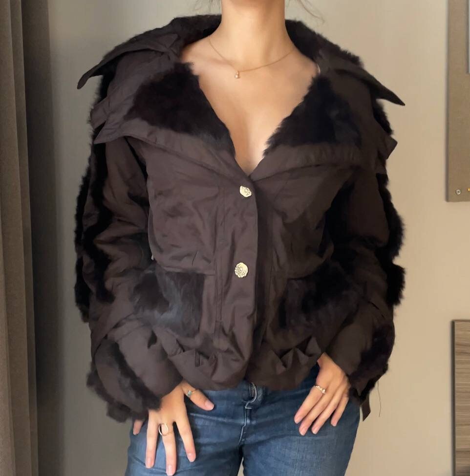 Christian Dior jacket coat vintage early 2000s brown fur cargo pockets afghan coat y2k coquette style old money