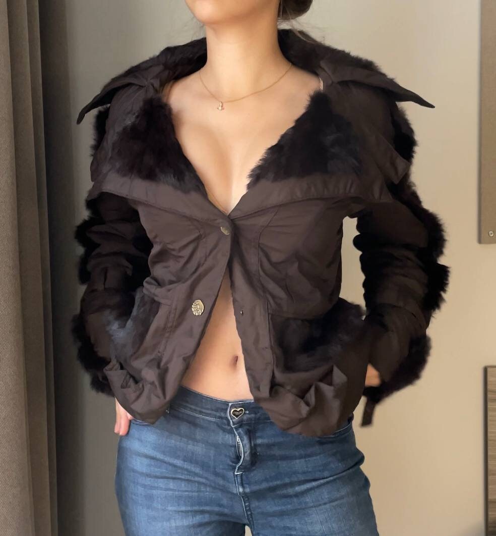 Christian Dior jacket coat vintage early 2000s brown fur cargo pockets afghan coat y2k coquette style old money