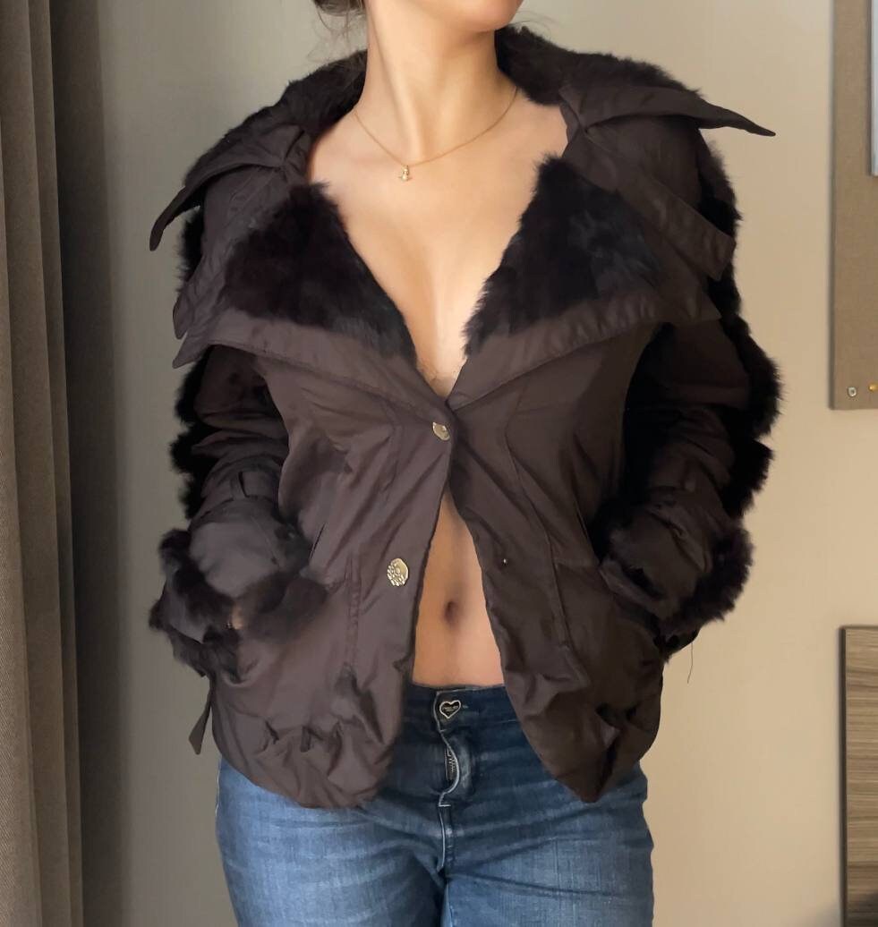 Christian Dior jacket coat vintage early 2000s brown fur cargo pockets afghan coat y2k coquette style old money