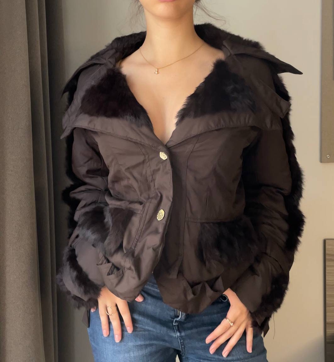 Christian Dior jacket coat vintage early 2000s brown fur cargo pockets afghan coat y2k coquette style old money