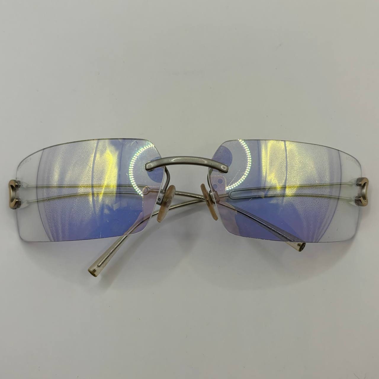 Chanel sunglasses vintage rimless frameless CC chameleon transparent blue glasses y2k with logo