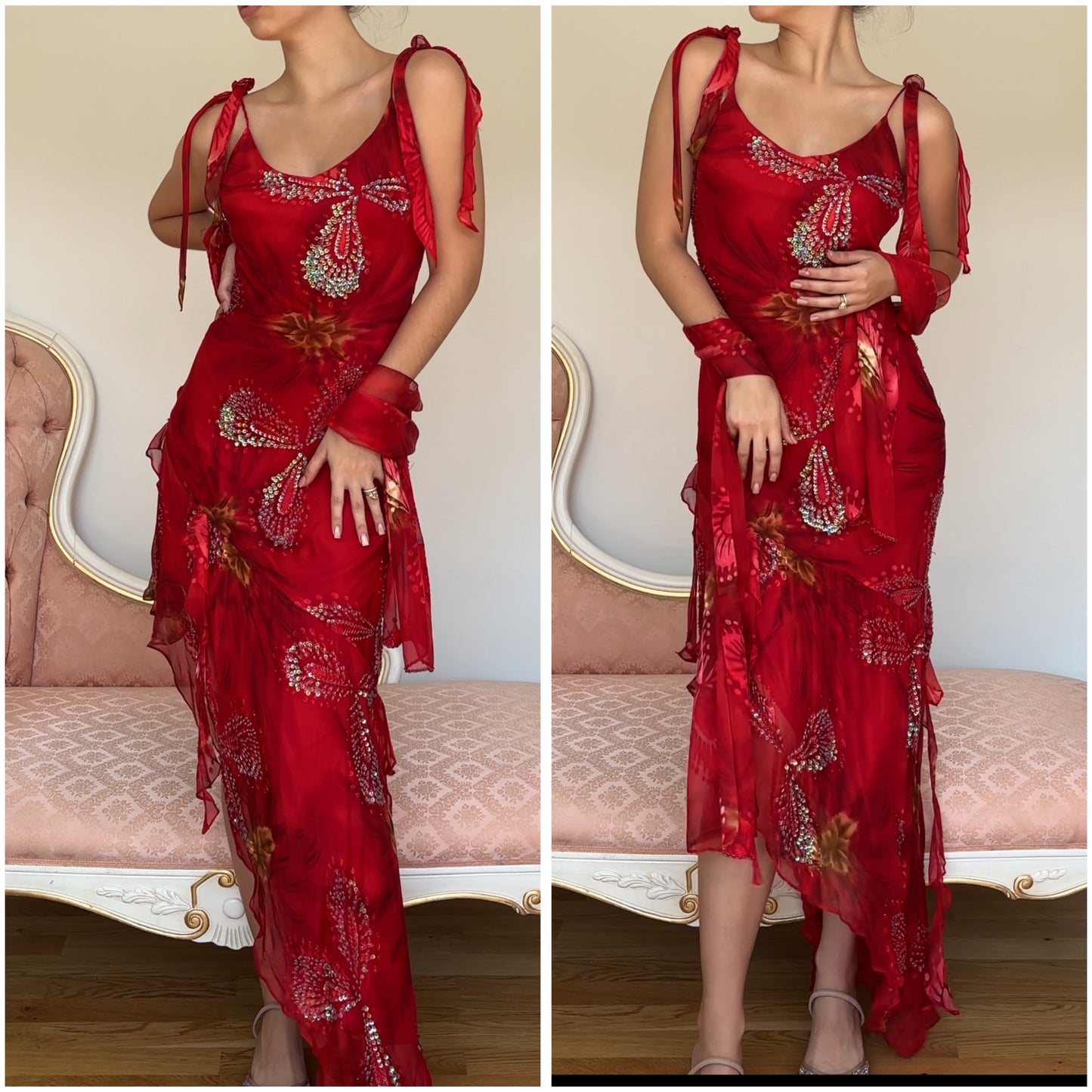 Italian designer dress red bedazzled