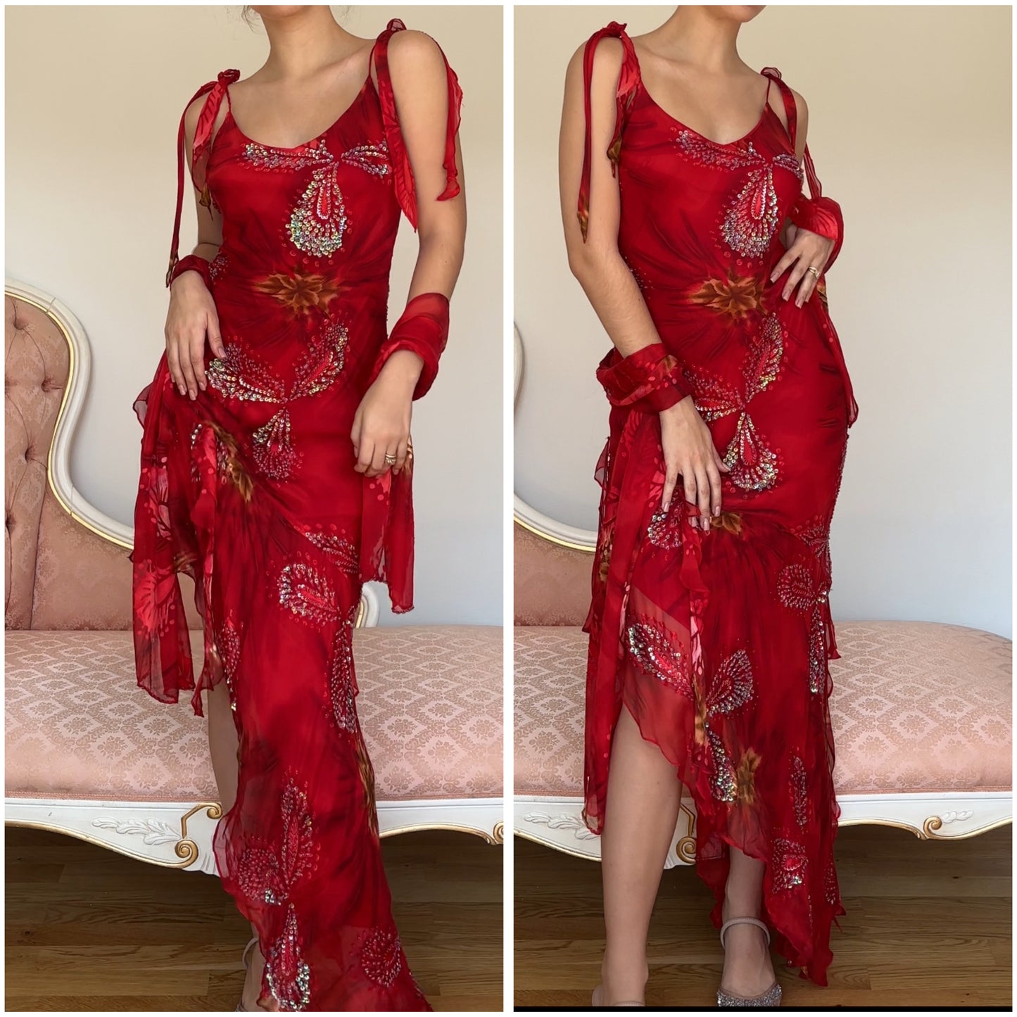 Italian designer dress red bedazzled