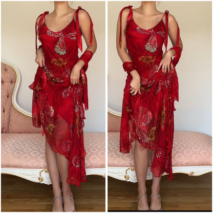 Italian designer dress red bedazzled