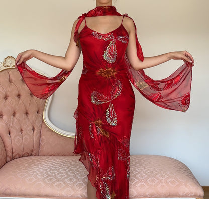 Italian designer dress red bedazzled