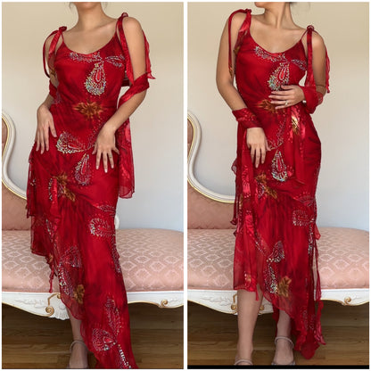 Italian designer dress red bedazzled