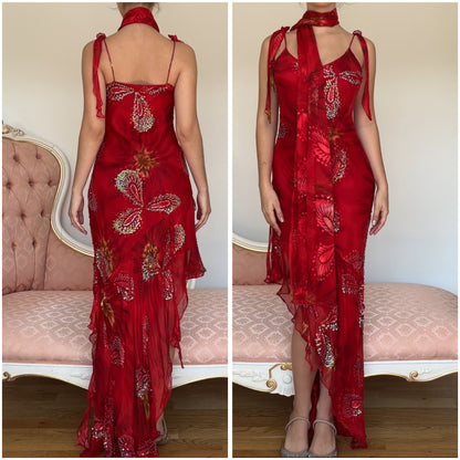 Italian designer dress red bedazzled