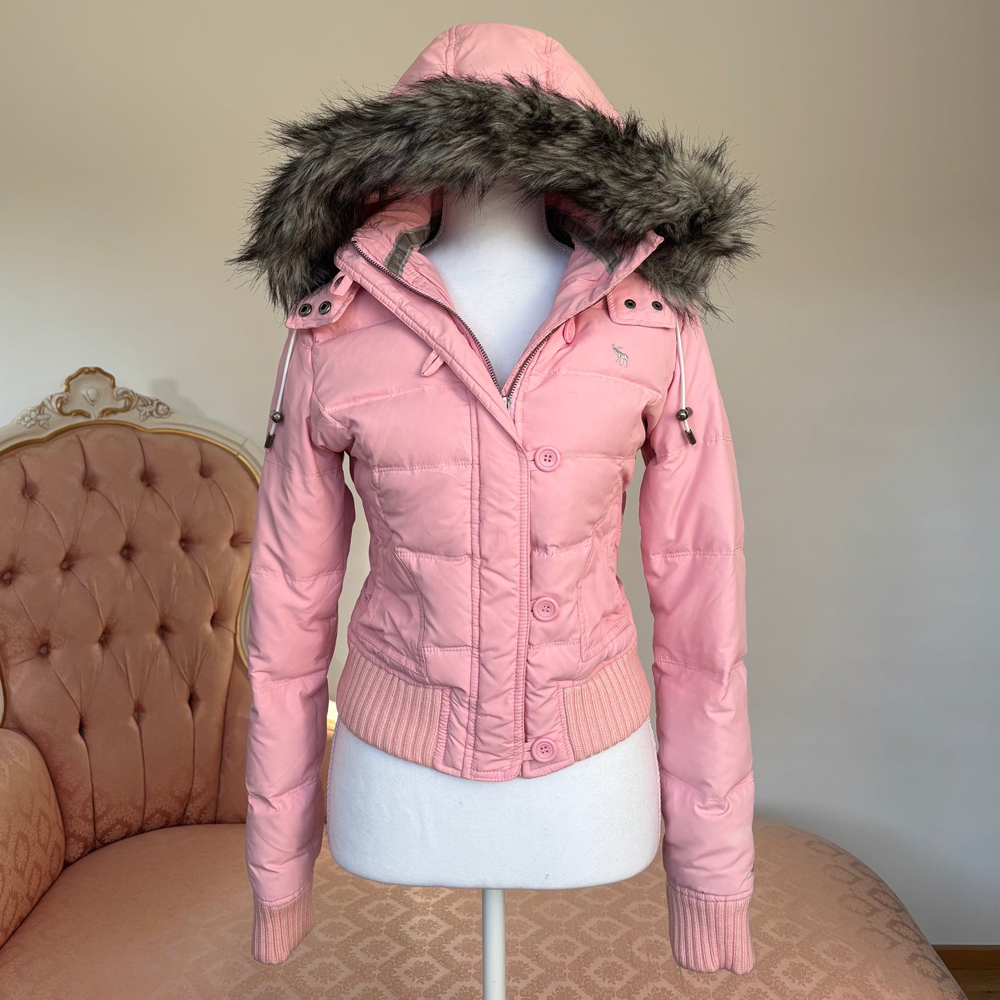 Abercrombie and Fitch puffer coat zip-jacket bomber with fur hood