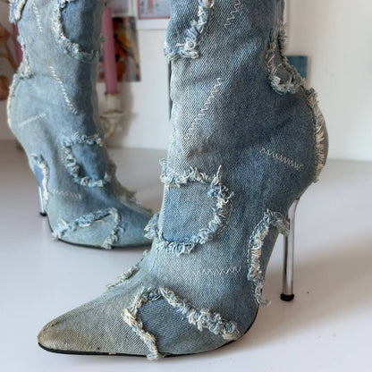 Jeans boots vintage pointed heels