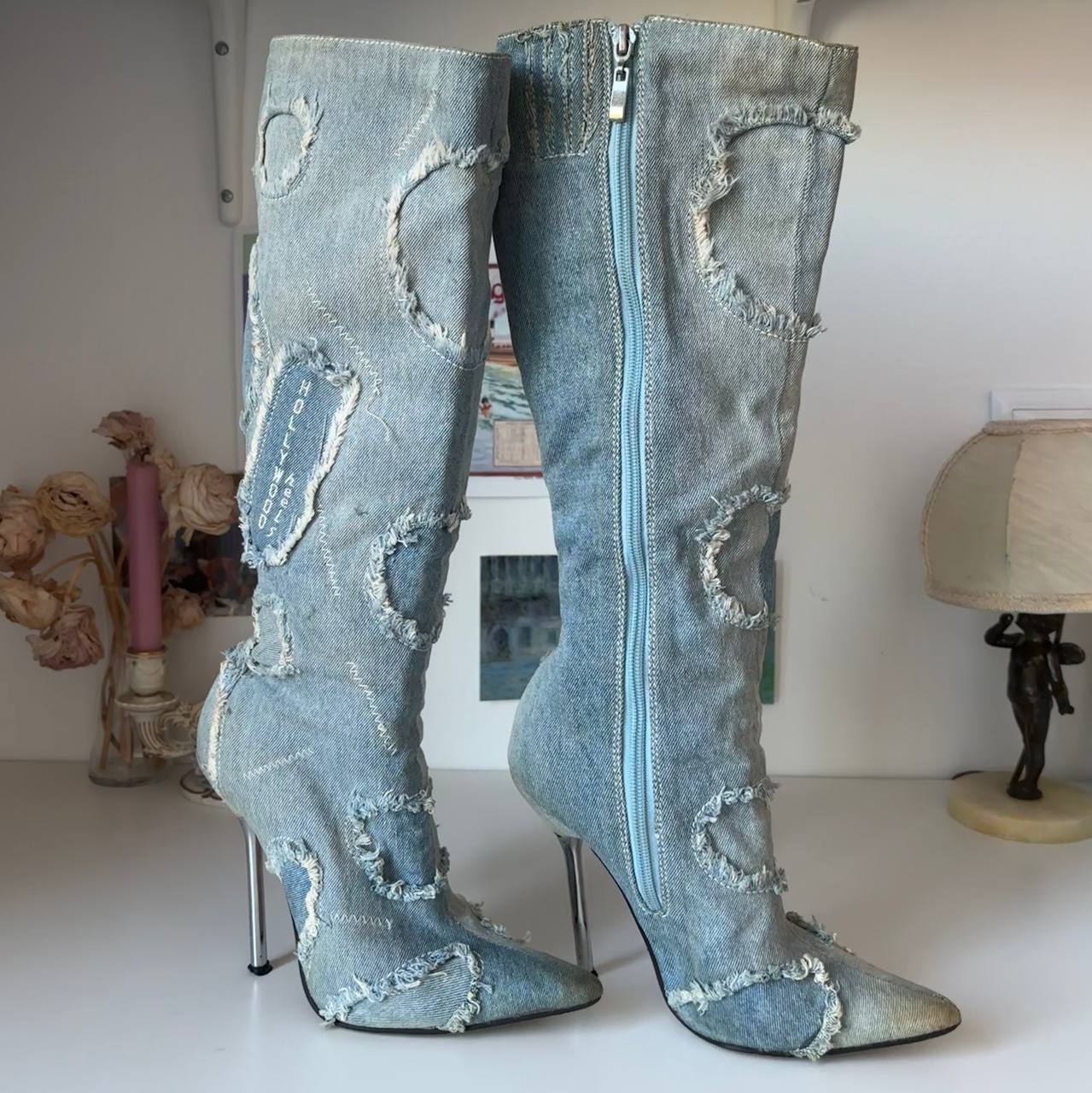 Jeans boots vintage pointed heels
