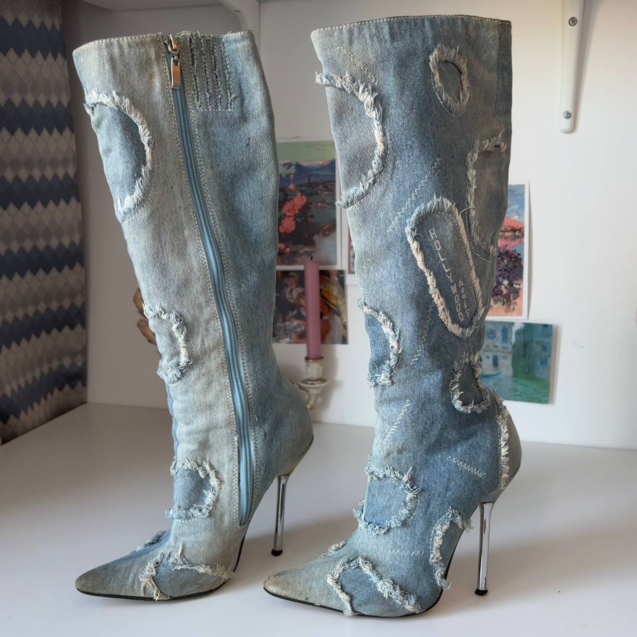 Jeans boots vintage pointed heels