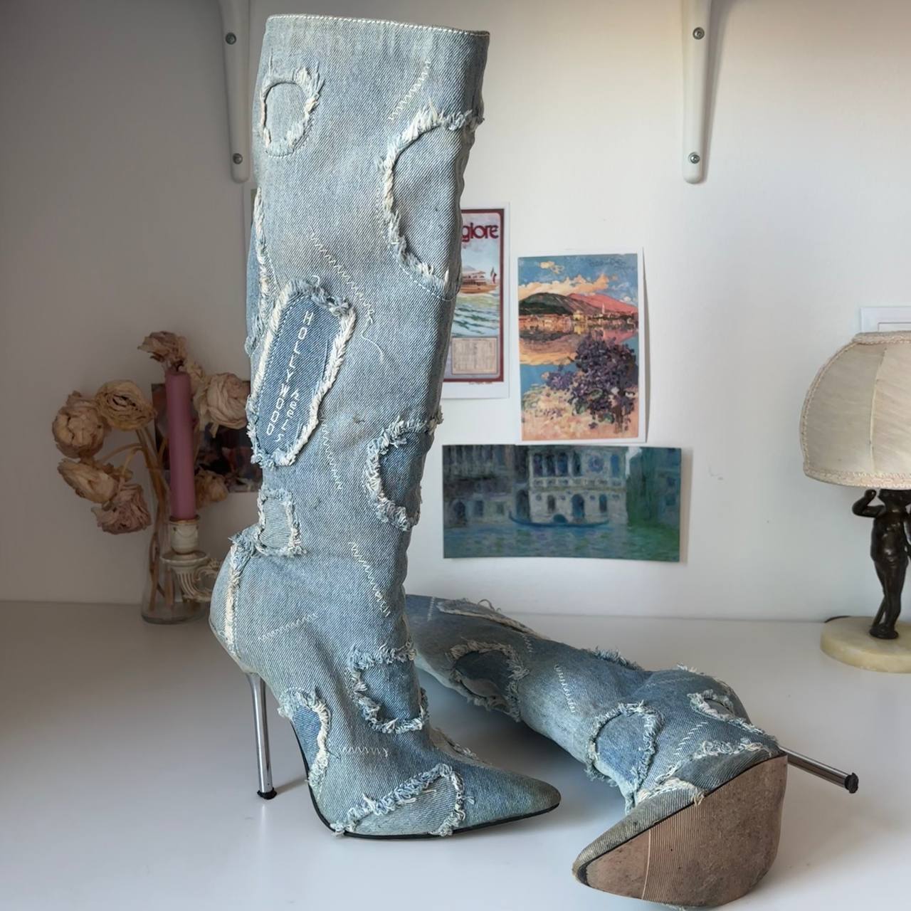 Jeans boots vintage pointed heels