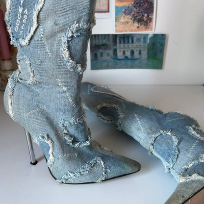 Jeans boots vintage pointed heels