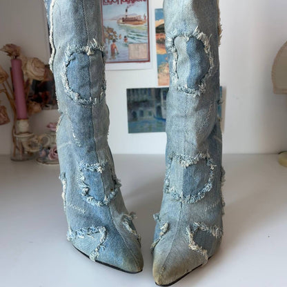 Jeans boots vintage pointed heels