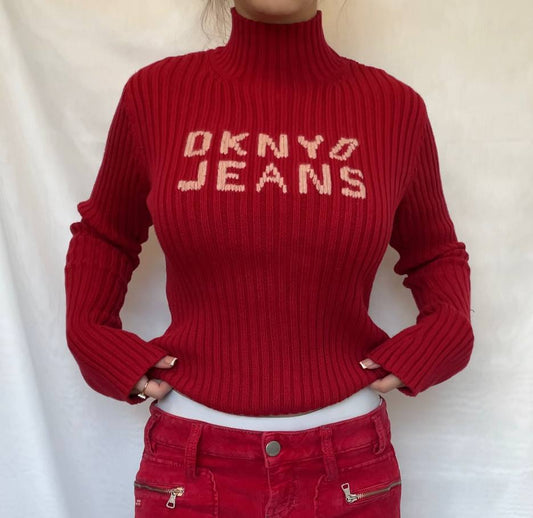 DKNY sweater jumper red turtleneck