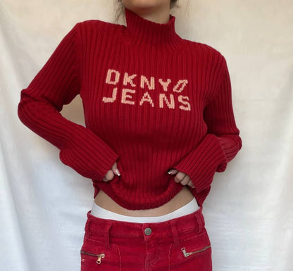 DKNY sweater jumper red turtleneck