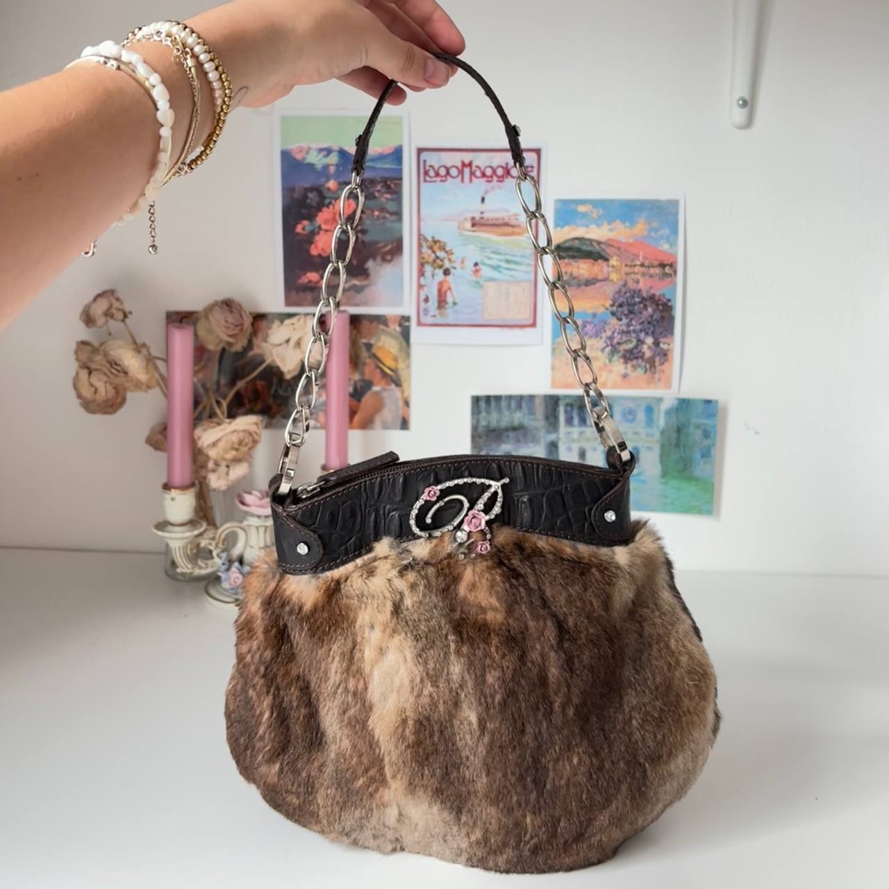 Blumarine bag vintage brown fur
