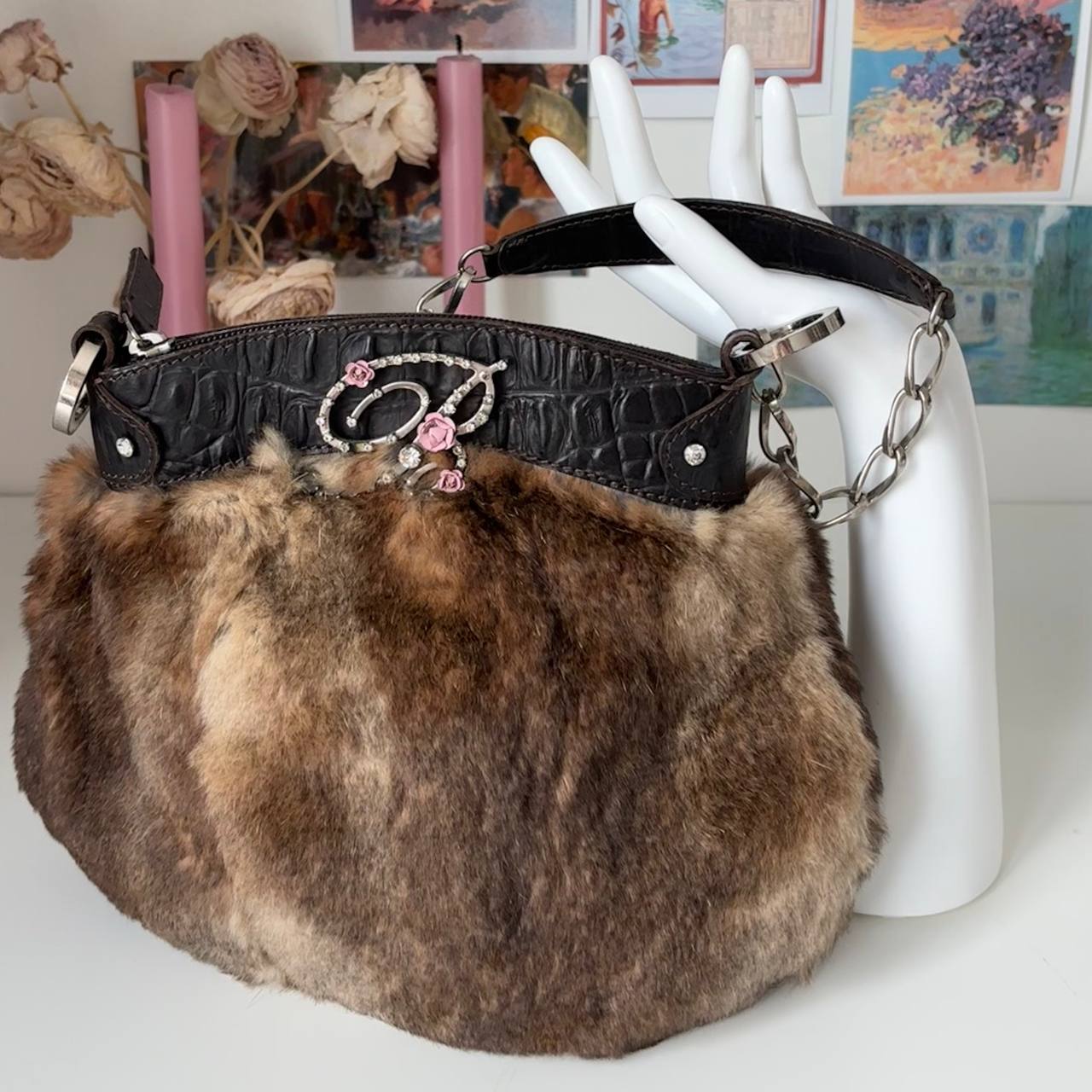 Blumarine bag vintage brown fur