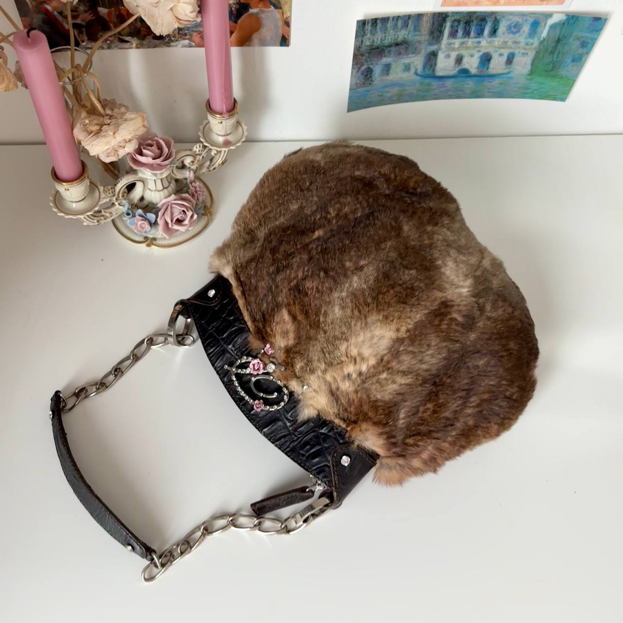 Blumarine bag vintage brown fur