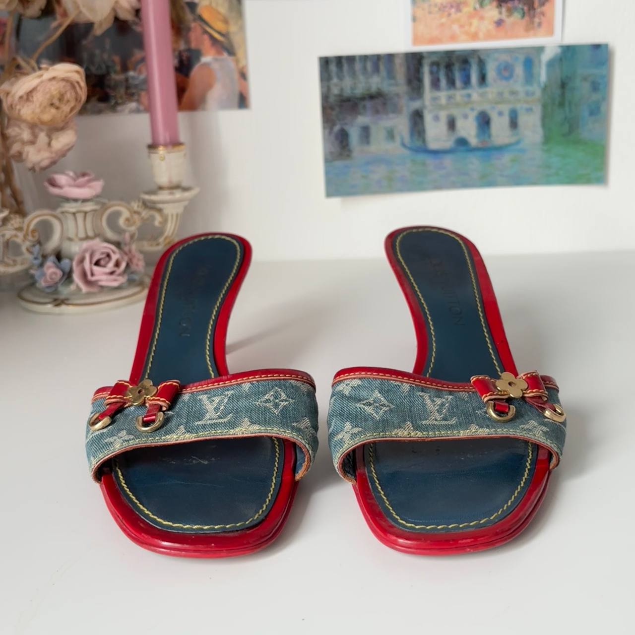 Louis Vuitton mules shoes heels jeans