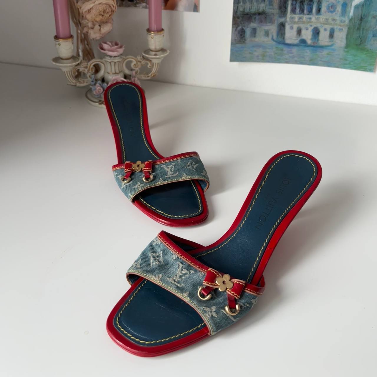 Louis Vuitton mules shoes heels jeans