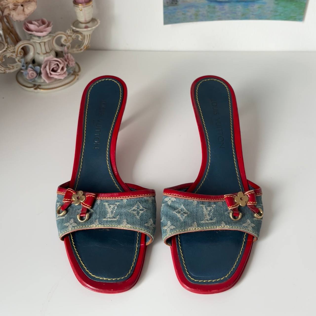 Louis Vuitton mules shoes heels jeans