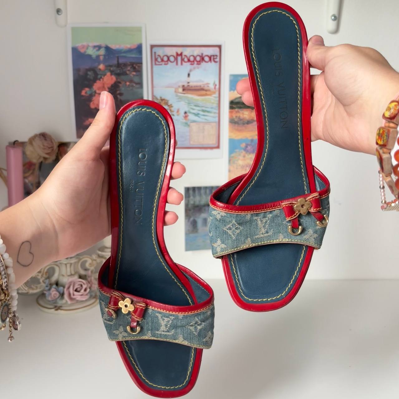 Louis Vuitton mules shoes heels jeans