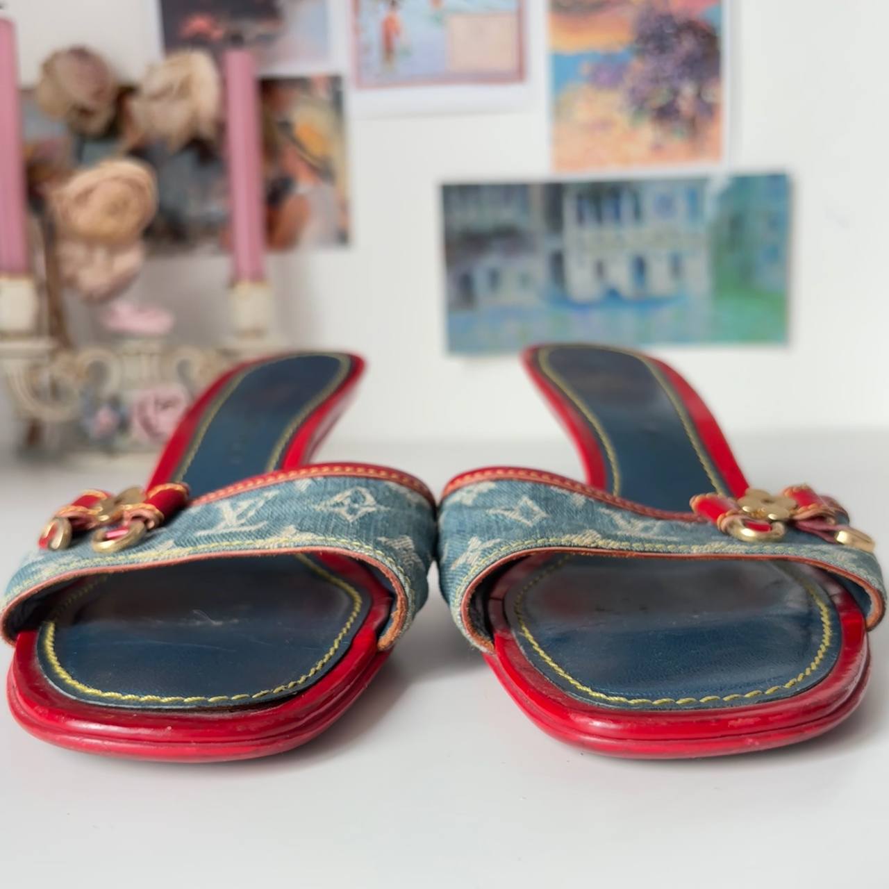 Louis Vuitton mules shoes heels jeans