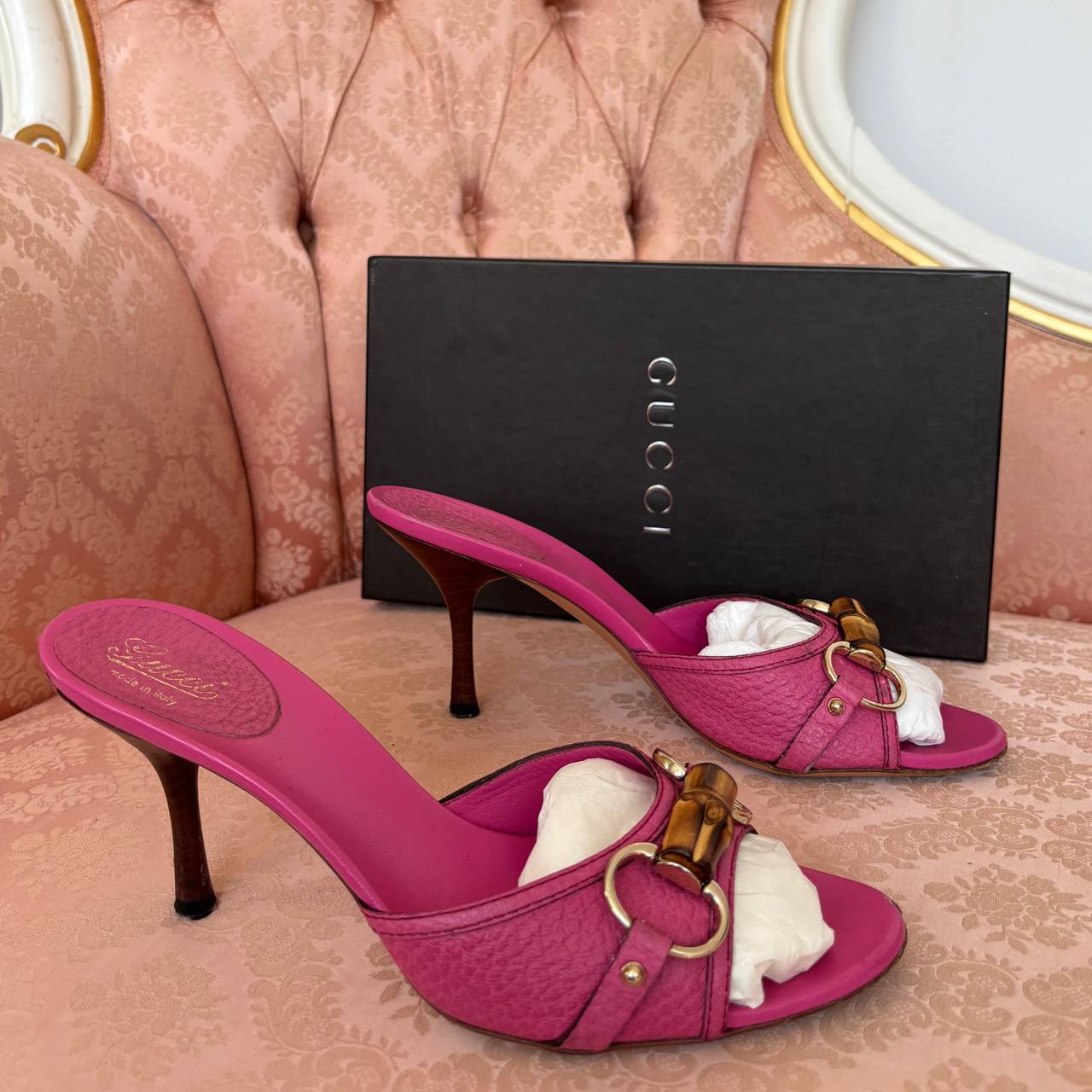 Gucci sandals bamboo heels