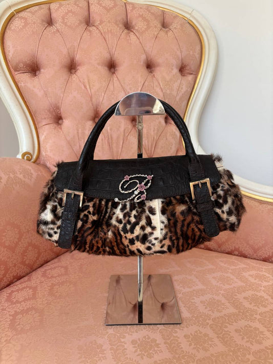 Blumarine bag fur leopard animal print