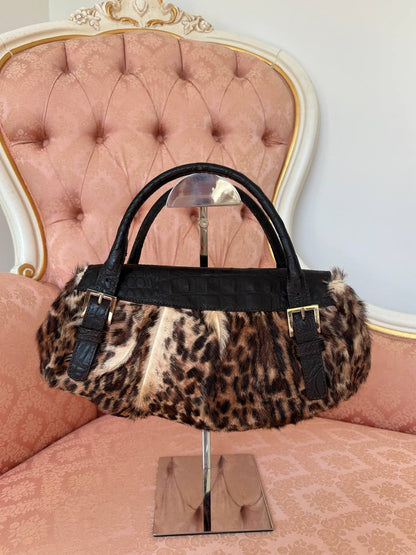 Blumarine bag fur leopard animal print