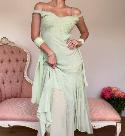 French mint dress embellished