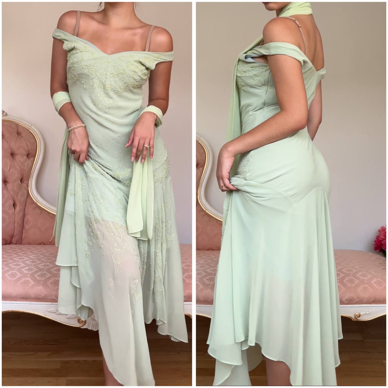 French mint dress embellished