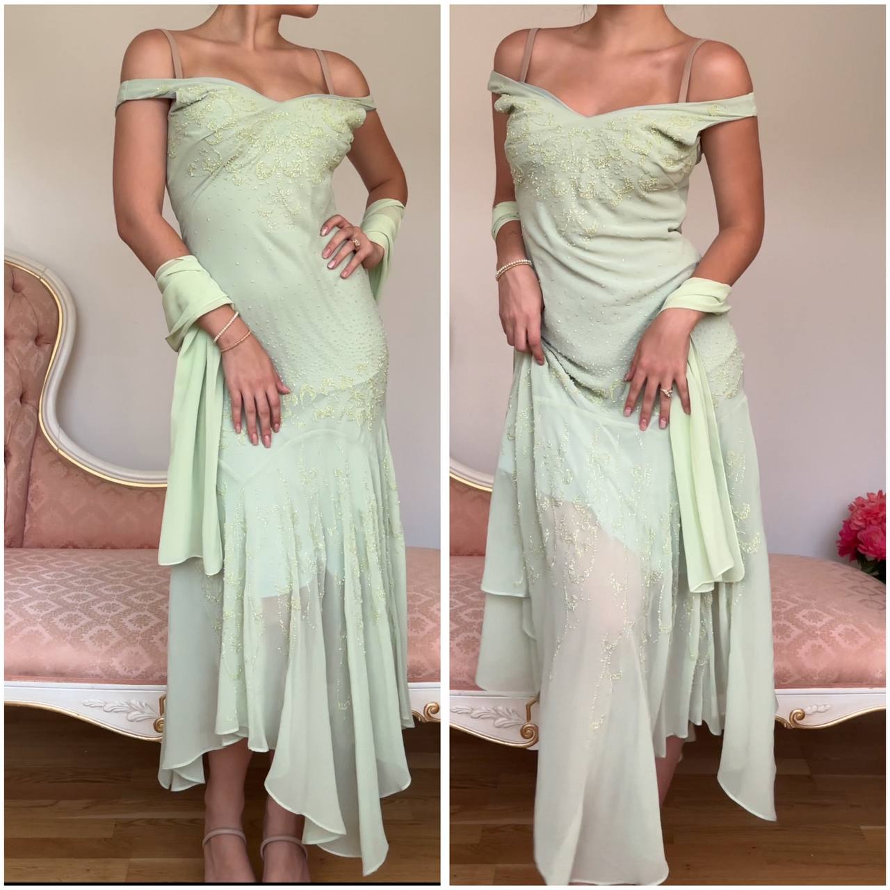 French mint dress embellished