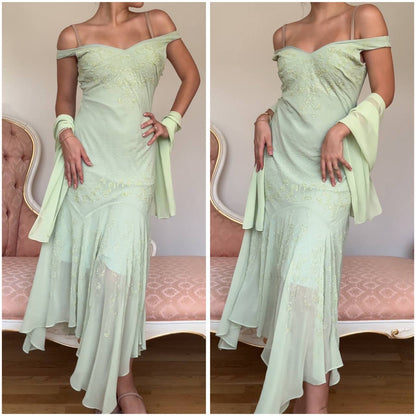 French mint dress embellished