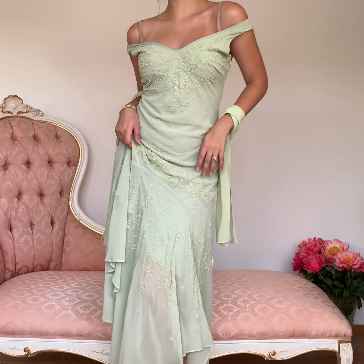 French mint dress embellished