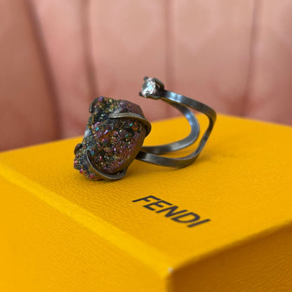 Fendi ring dark silver with gemstones