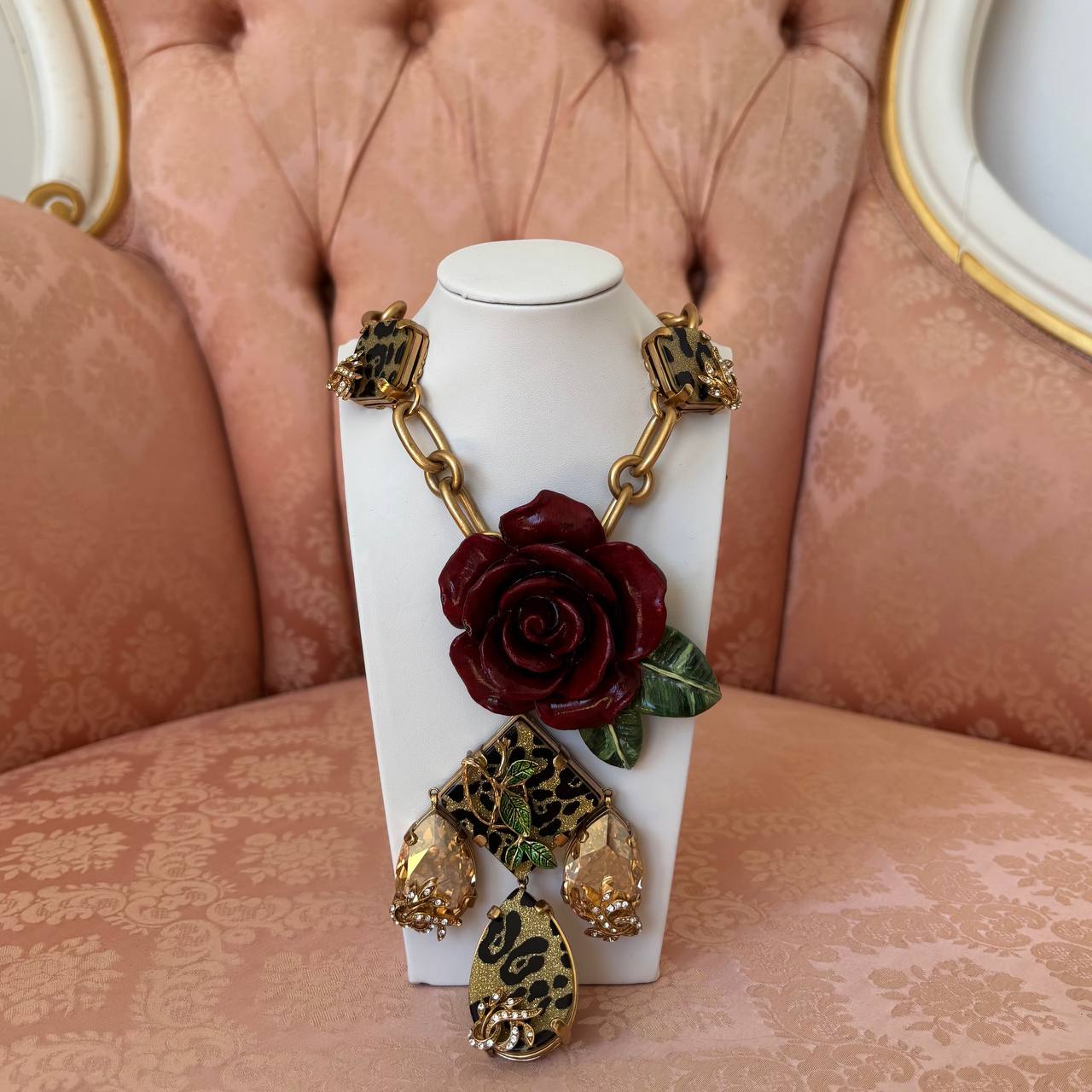 Dolce Gabbana necklace golden red rose