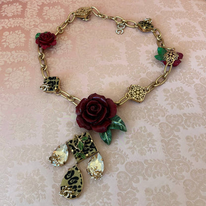 Dolce Gabbana necklace golden red rose