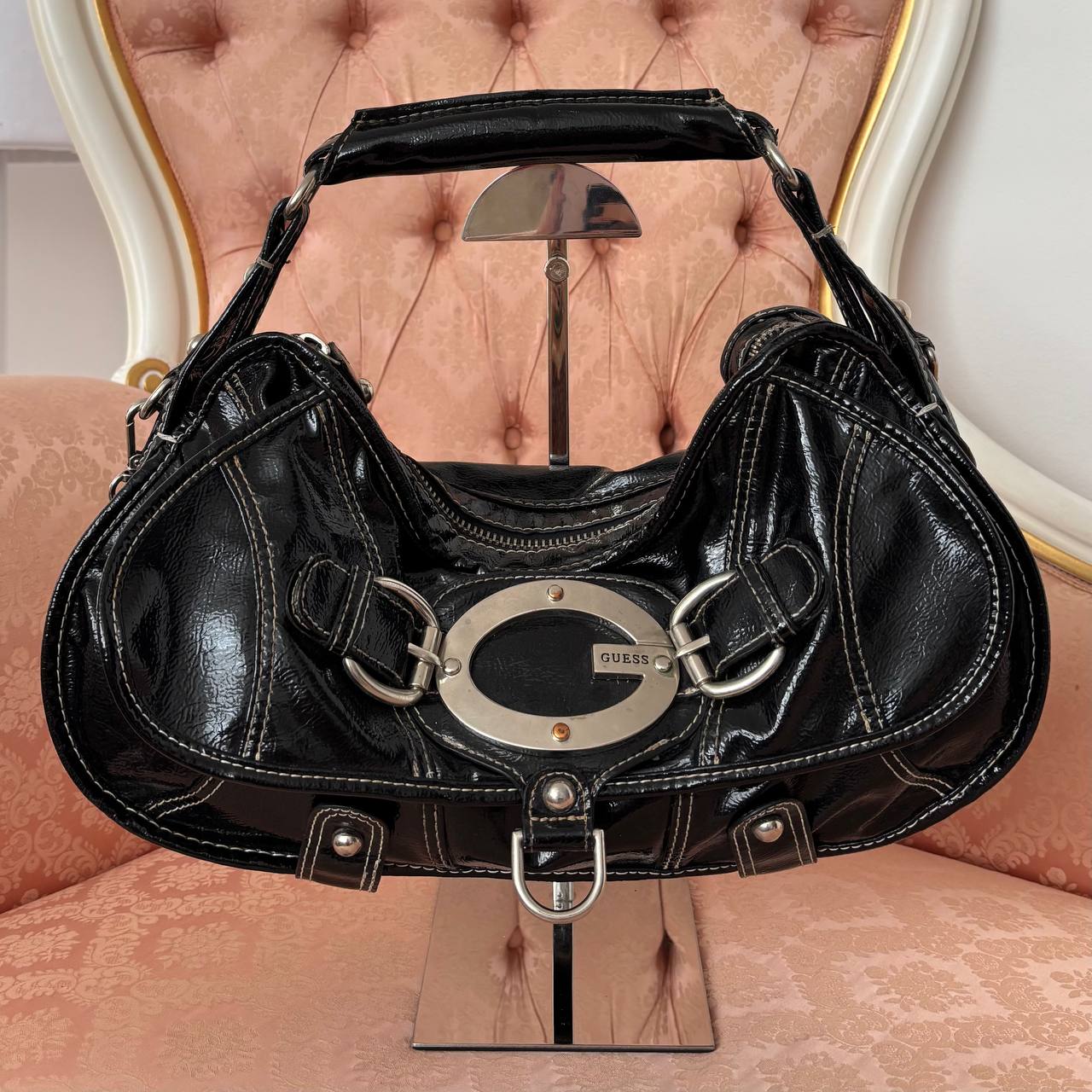 Guess black lacquered handbag
