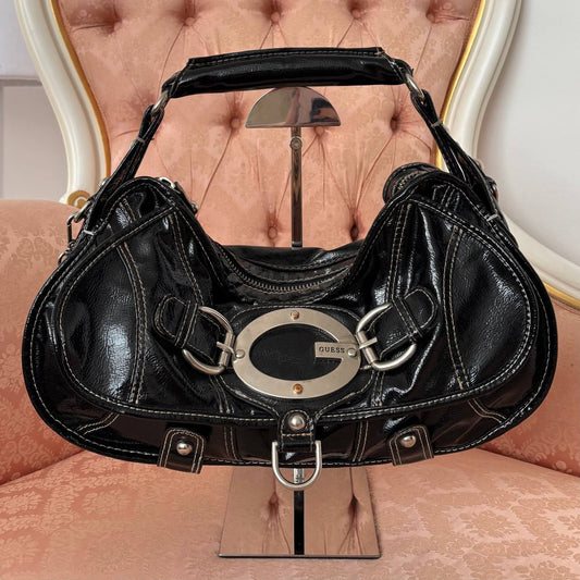 Guess black lacquered handbag