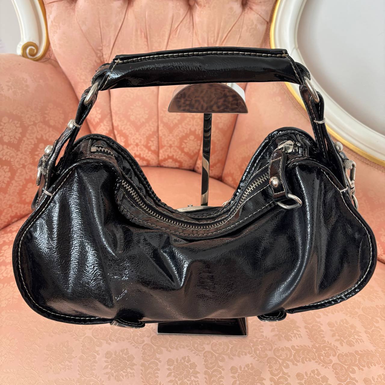 Guess black lacquered handbag