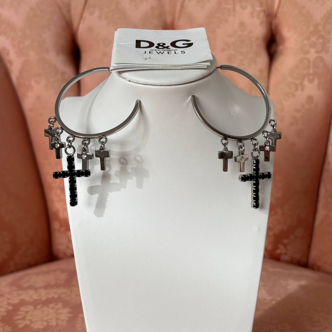 Dolce Gabbana hoop earrings with black crosses