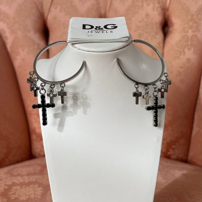 Dolce Gabbana hoop earrings with black crosses